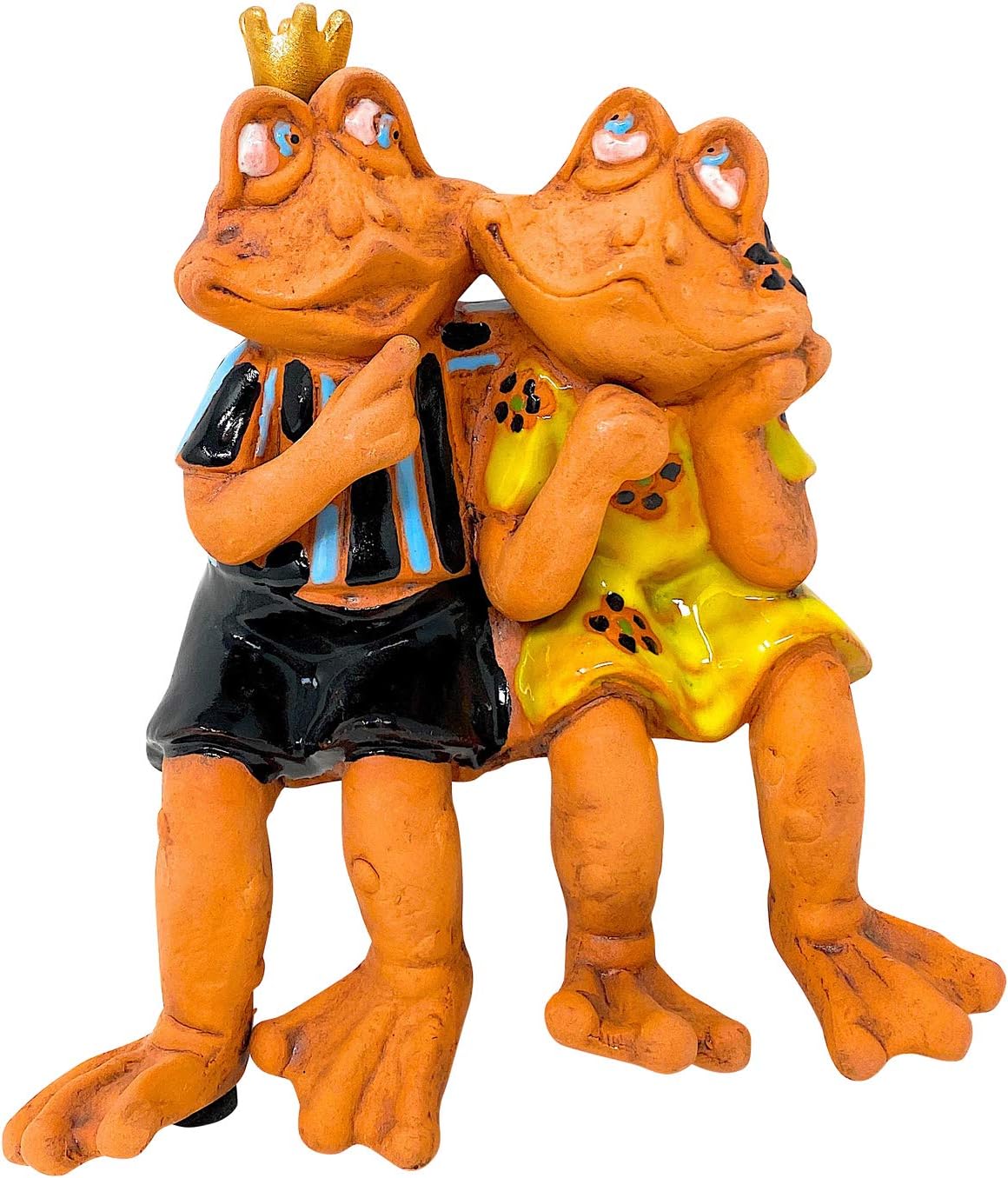 Frog Couple Figurine Collectible Statue Indoor Outdoor Garden Decor Shelf Pot Table Sitters Boy & Girl Mr. & Mrs Clay 6" x 5.5"