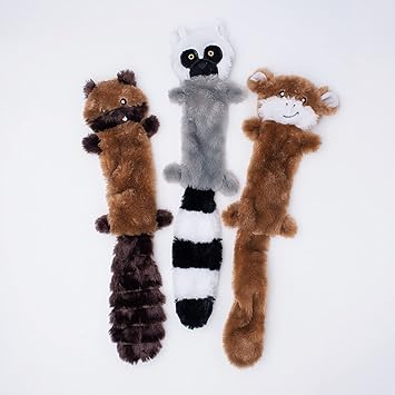 ZippyPaws - Skinny Peltz No Stuffing Dog Squeaky Toys - Squeaky Dog Toy, Hide and Seek Dog Toy - Chipmunk, Lemur, Monkey - 3 Pack, Large