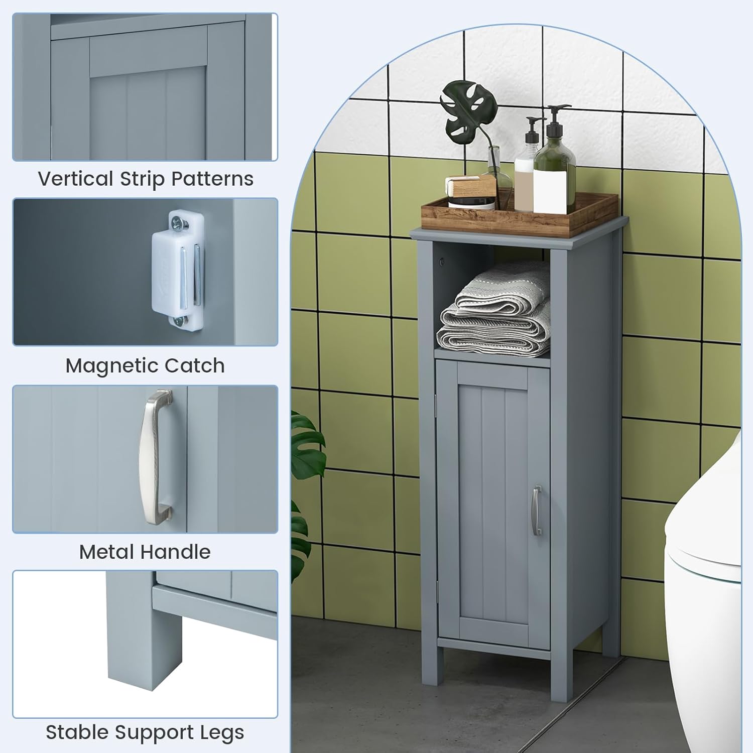 DORTALA Bathroom Floor Storage Cabinet, Bathroom Storage Organizer w/Single Door & Adjustable Shelf, Corner Floor Cabinet for Bathroom, Living Room, Kitchen, Grey