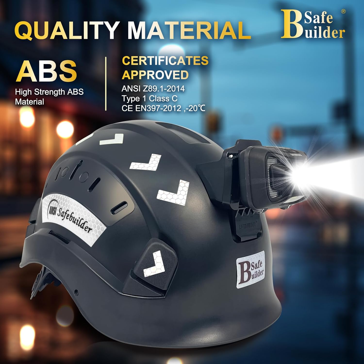 Safety Hard Hats with Build in Headlight Lightweight Breathable Vented Safety Helmet with Headlamp for Construction Industrial Outdoor Work Head Protection ANSI Approved