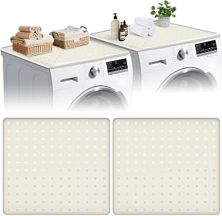 26"x26" Washer Dryer Top Protector Mat, 2-Pack Silicone Countertop Cover with Raised Edge, Non-Slip Waterproof Laundry Protector Pad (CREAMY-WHITE)