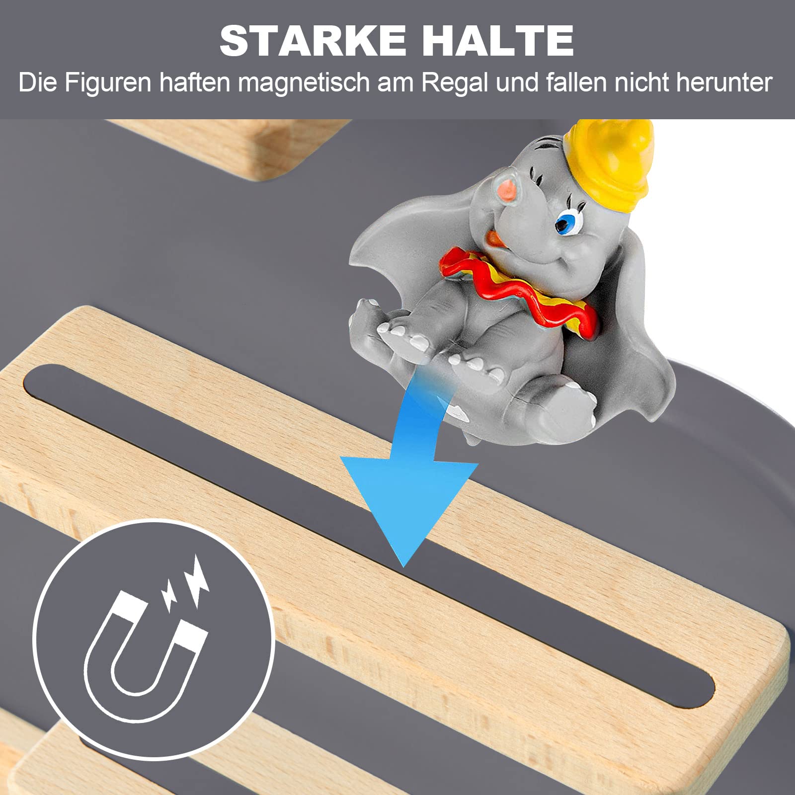 Kinder Regal kompatibel mit Toniebox und kompatibel mit Tonies für über 30 Figuren - Wandregal für die Musikbox - zum Spielen und Sammeln - für Kinder Baby Zimmer (Grau)