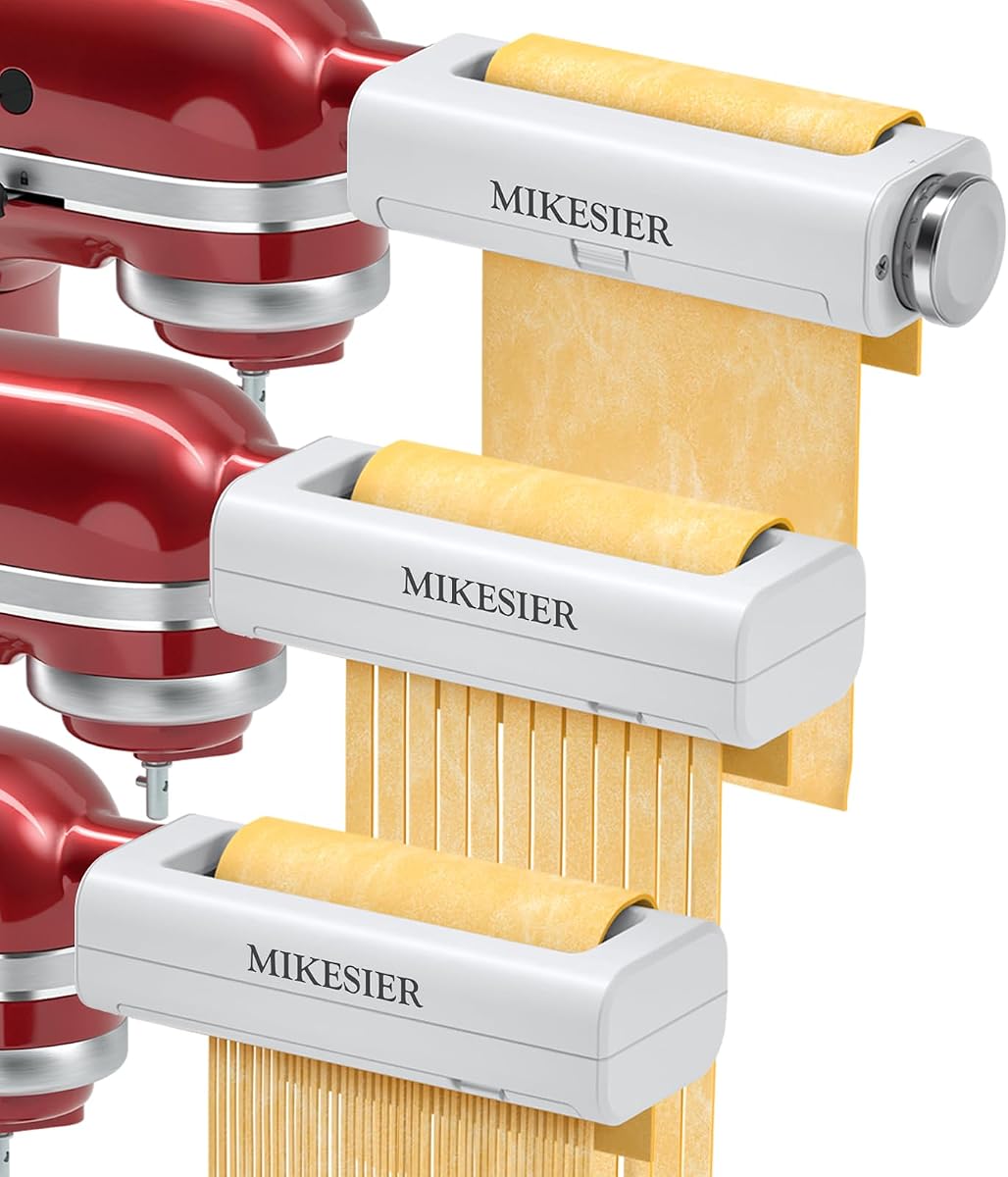 3 Pieces Pasta Maker Attachment for All Kitchenaid Stand Mixers | 3-Piece Noodle Maker Set with Pasta Roller, Fettuccine & Spaghetti Cutters, Pasta Attachments Accessories with Cleaning Brush