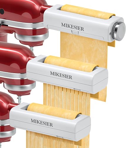 3 Pieces Pasta Maker Attachment for Kitchenaid Stand Mixers, Noodle Maker 3 PCs Set of Pasta Roller Fettuccine Cutter Spaghetti Cutter, Pasta Attachments Accessories with Cleaning Brush