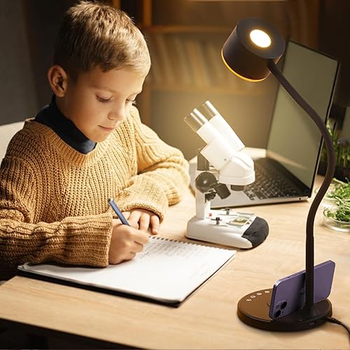 Miniatura 8 de Lámpara de escritorio LED con cargador inalámbrico, puertos de carga USB C + A, lámpara de noche de metal para cuidado de los ojos, lámpara de