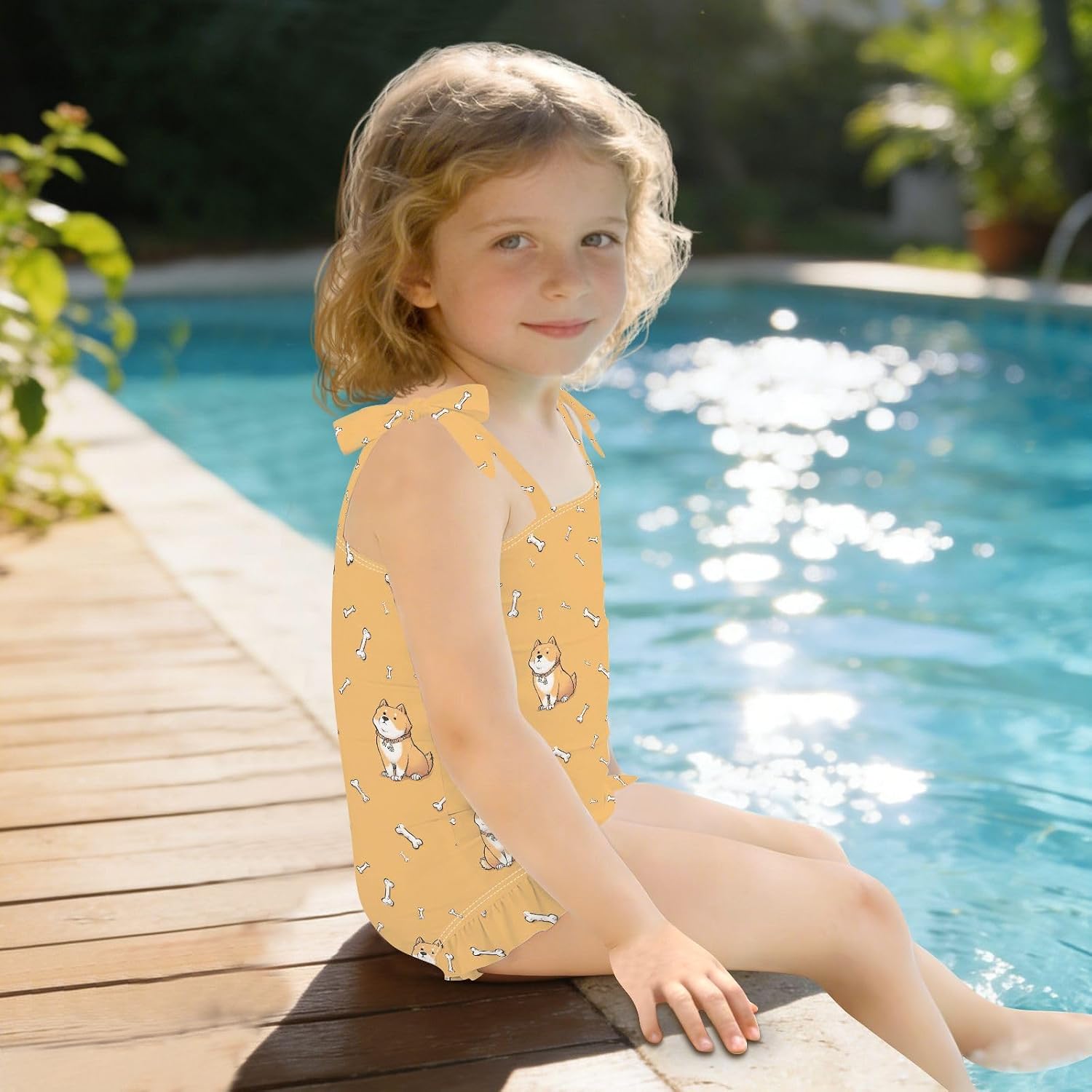 visesunny Toddler Girl Swimsuit Adjustable Strap Swimwear Cute Dog Akita Bathing Suits for Girls 18M-6Y