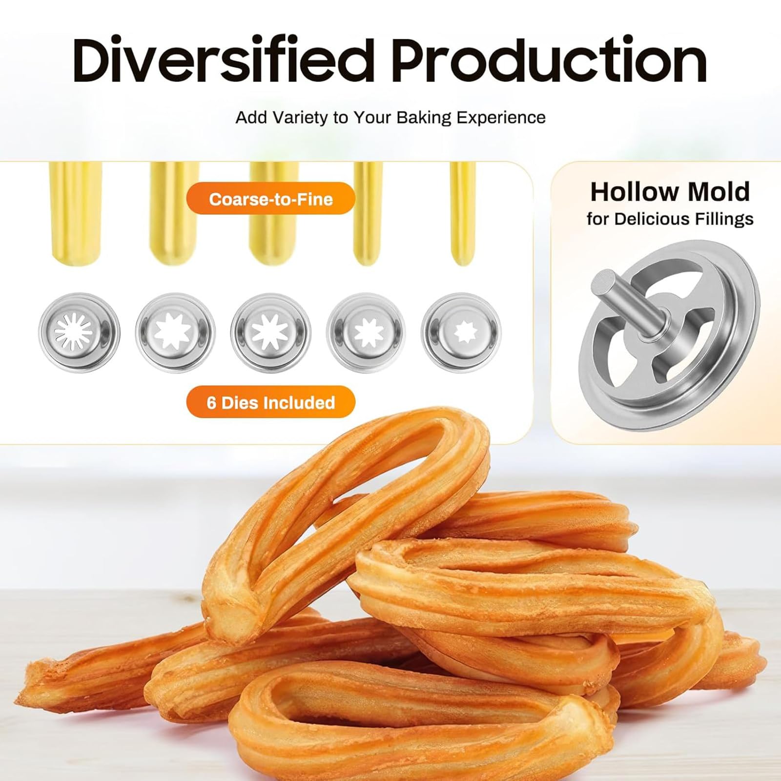 Kommerzieller Churro-Maker, 3L Manuelle Spanische Donut-Churrera-Maker-Maschine mit 5 Formen, Vertikale Churrera-Maschine aus Edelstahl, Churros-Füllmaschine, für Bäckereien