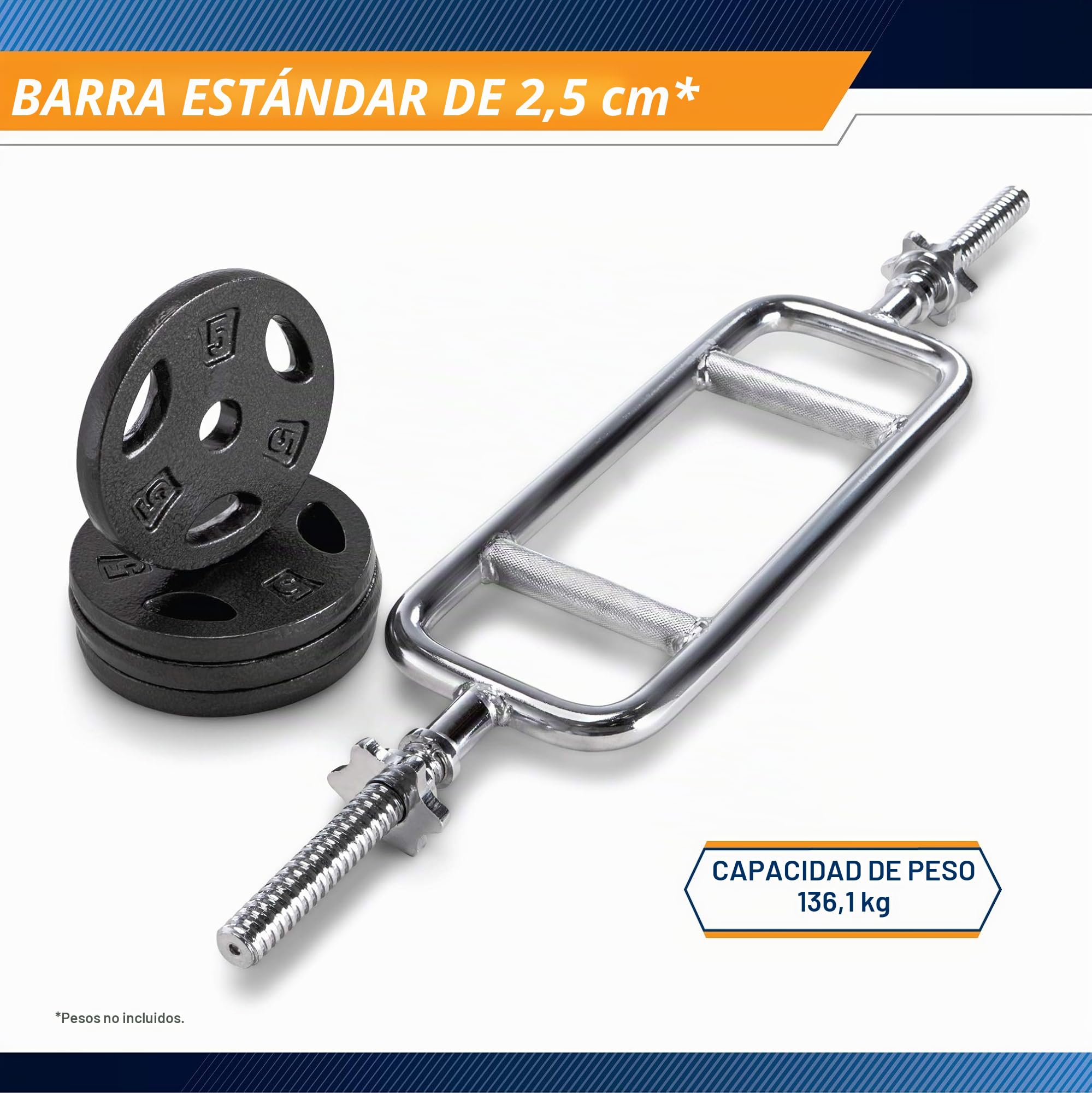 Marcy Barra roscada para tríceps de cromo sólido para levantamiento de pesas y culturismo IRBB-34T