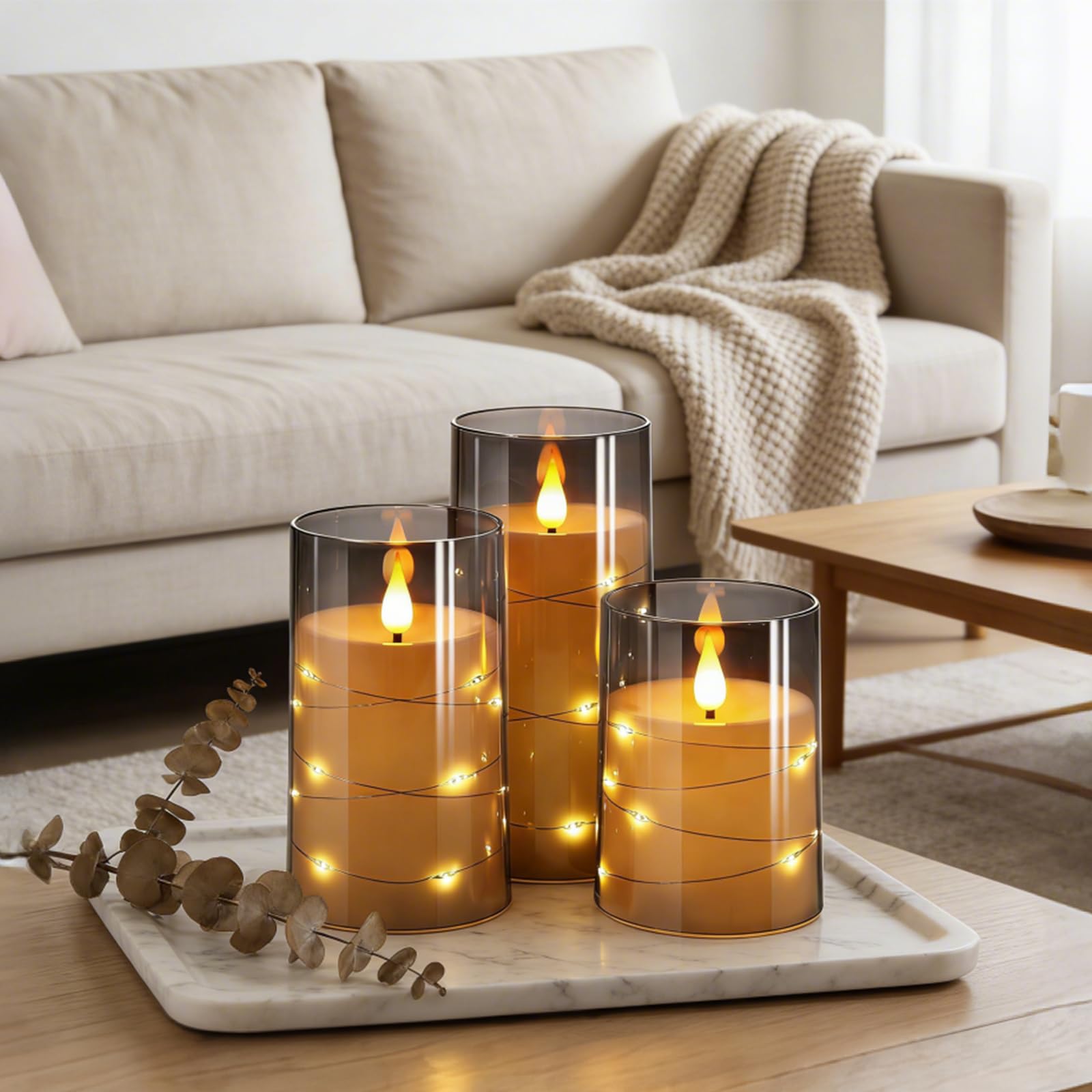 Lot De 3 Bougies LED Sans Flamme Vacillantes En Cire Véritable Ivoire Avec Télécommande Et Fonction Minuterie, Pour Décoration De Noël, Jardin, Extérieur
