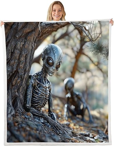 Miniatura 25 de Manta de franela de alienígena, misteriosa nave espacial estrellada con purpurina y planetas de cielo para decoración de habitaciones, manta