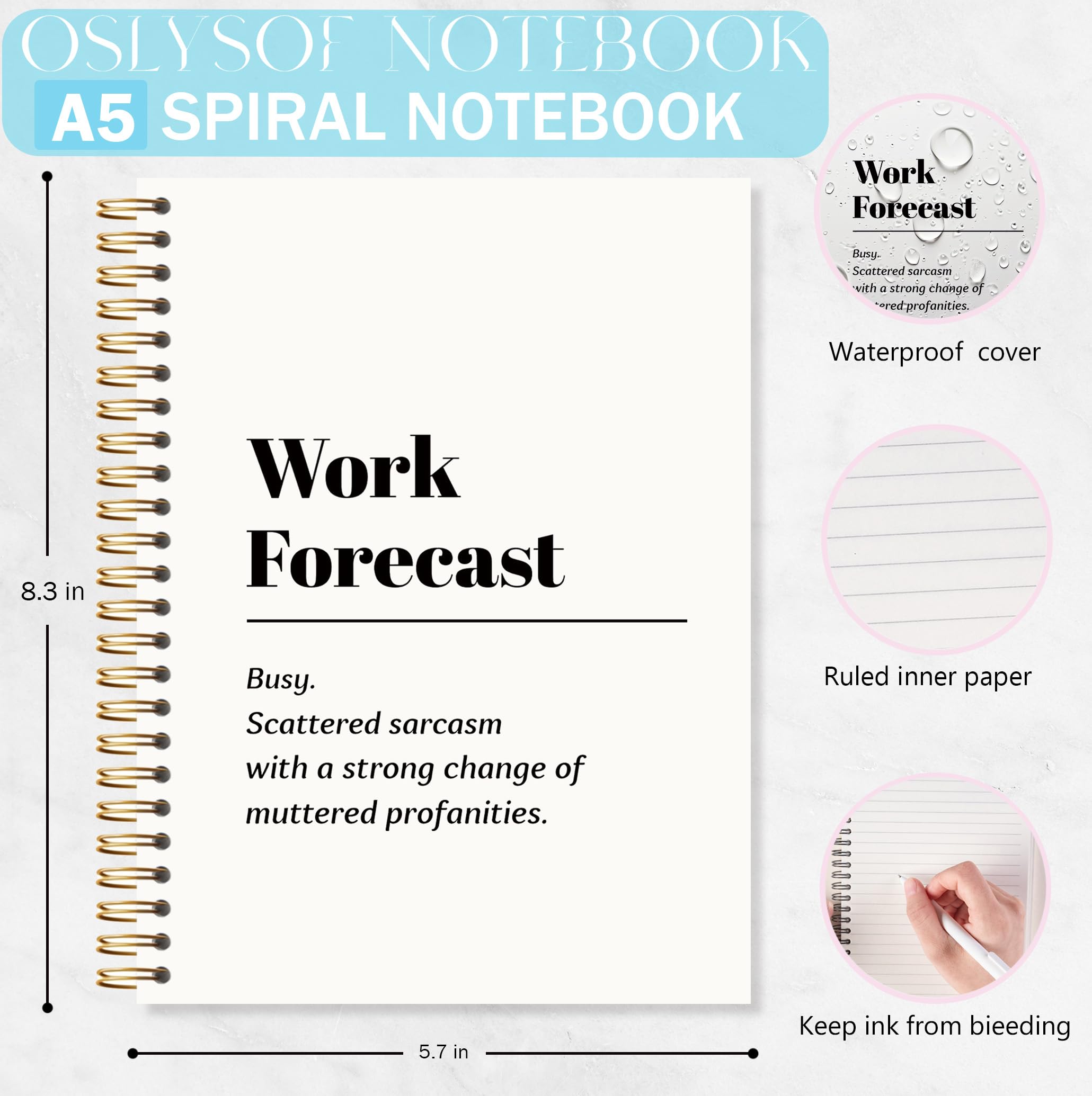 OSLYSOF Lustiges Spiralnotizbuch, Arbeitsnotizbücher für Notizen, lustiges Bürobedarf, lustige Bürogeschenke für Kollegen, Arbeitstagebuch, 14 x 21 cm mit 164 Seiten