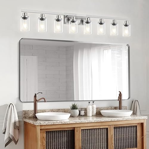 Miniatura 28 de Lámpara de tocador de baño, 4 luces, moderna lámpara de pared dorada mate con pantalla de vidrio transparente, luces de pared negras, lámparas
