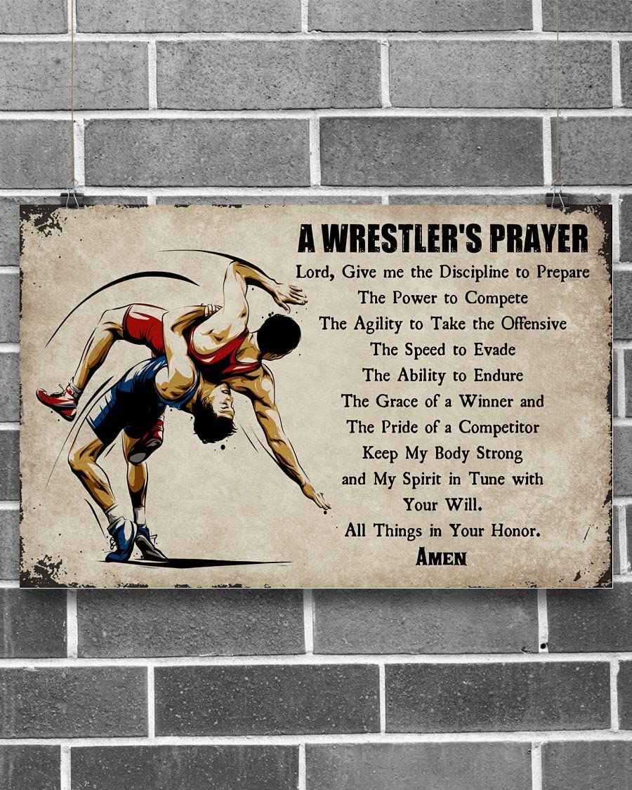 Kwqdozf 020 8X12 Inch Wrestling Lover, A Wrestler's Prayer Metal Funny Tin Sign Bar Cof