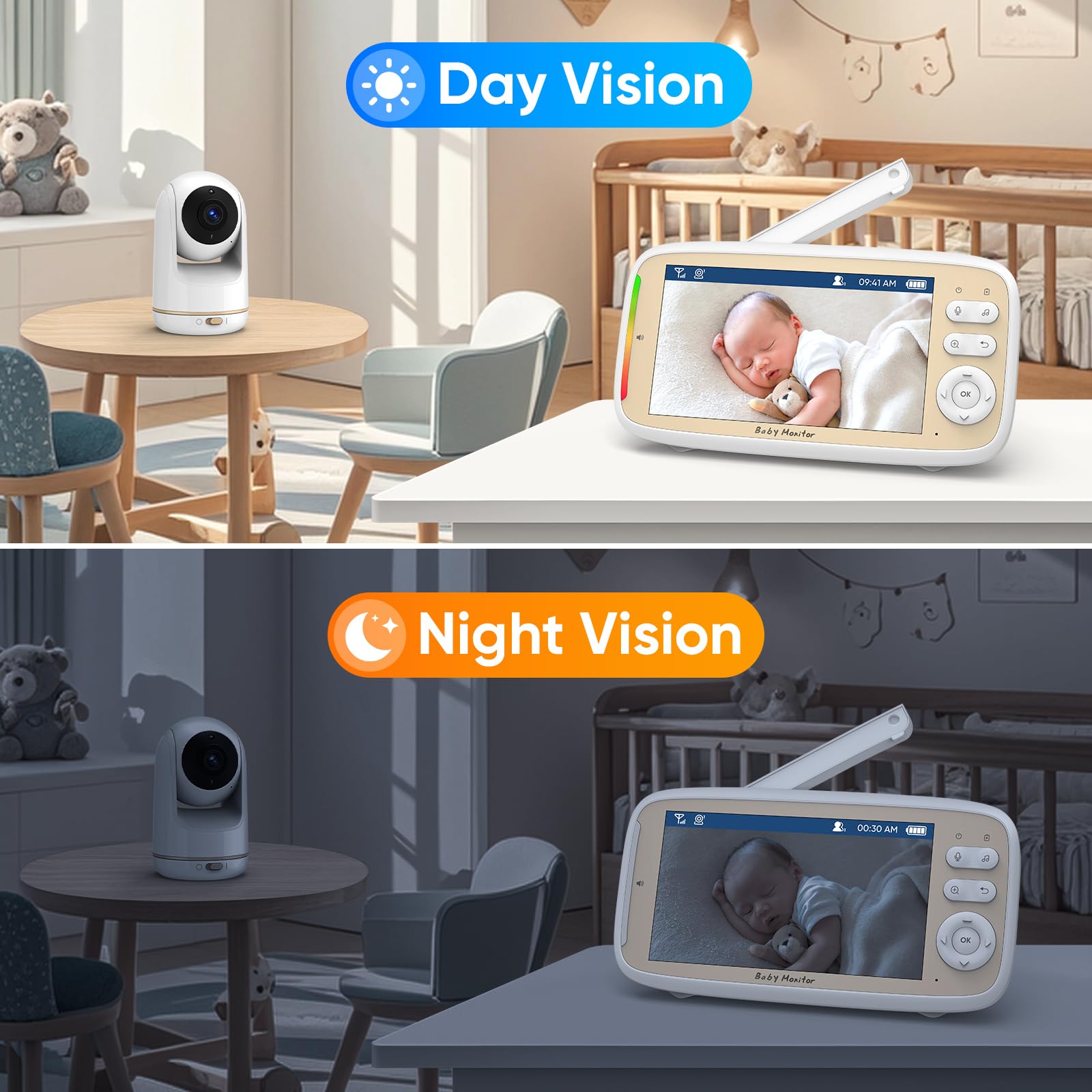 MYPIN 5" Baby Monitor, 720P Baby Camera Monitor, Baby Monitor with Camera and Night Vision, App, PTZ, Music Control - Image 4