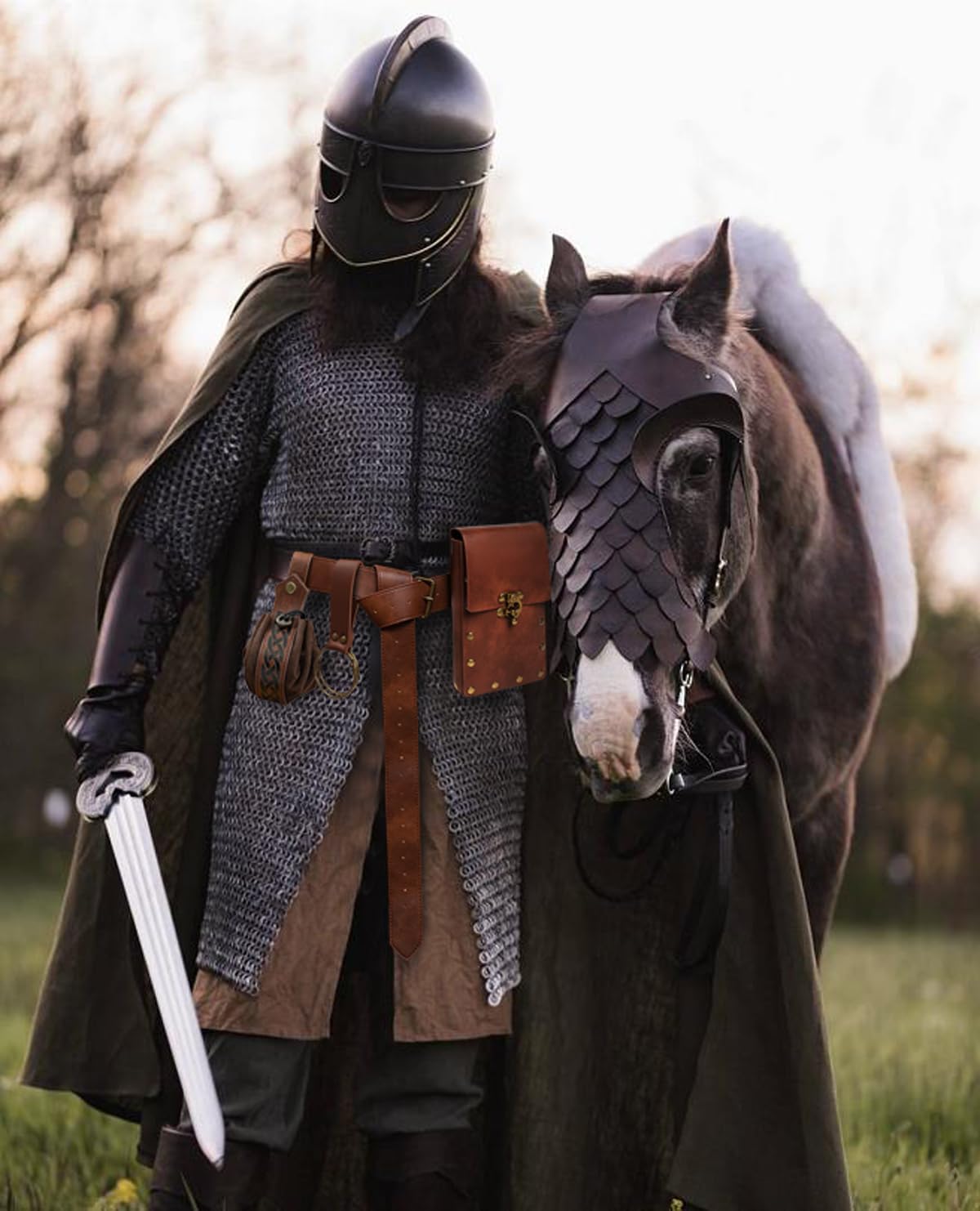 Belt Pouch Waist Bag Fanny Pack Steampunk Phone Holder Medieval Bag Leather Belt Renaissance Cosplay Costume Accessories (2Pouch-Brown) - Image 6