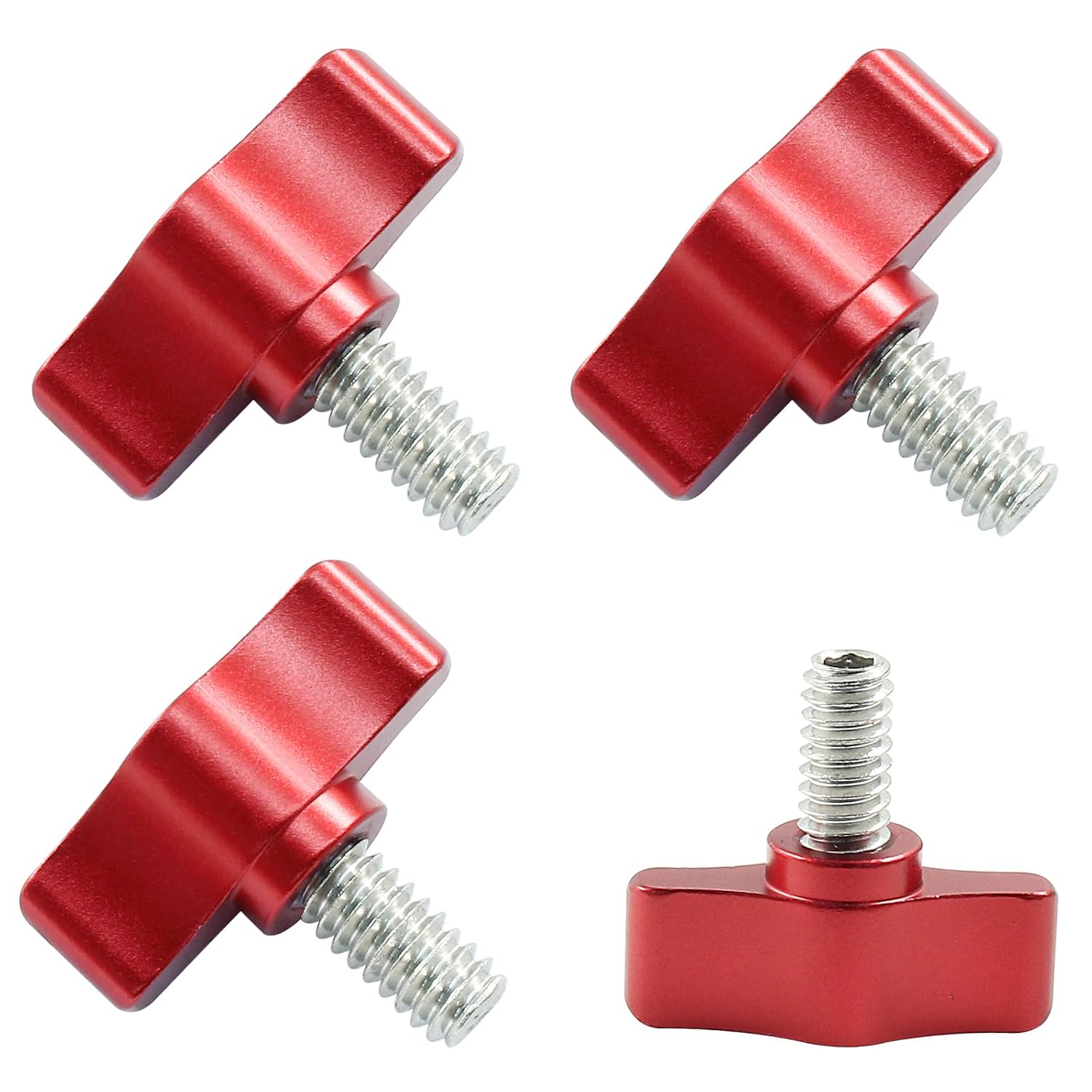4 Pcs 1/4-20 x 1-1/4 Inch Thumb Screws, Red Aluminum Knobs