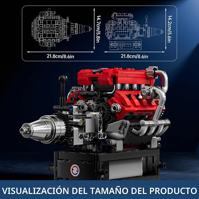Foto 3 de 6 de Mould King 10204 Technik V8 Motor Bausatz Bausteine Klemmbausteine Motor FE Sportwagen Auto Engine Kit…