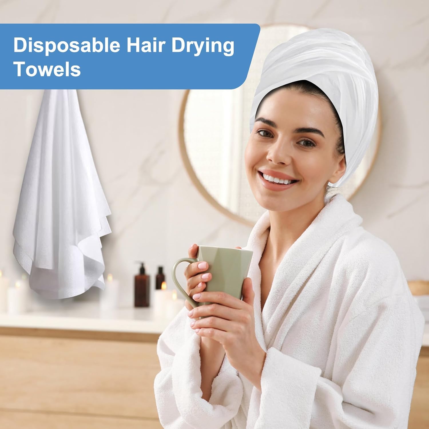 Disposable Hair Drying Towel 32"x16", Ultra Absorbent & Soft Disposable Body Towels, Single-Use Cleaning Towels, Suitable for Home, Salon, Travel, Comping, Gym, Pet - 50 Count Bulk
