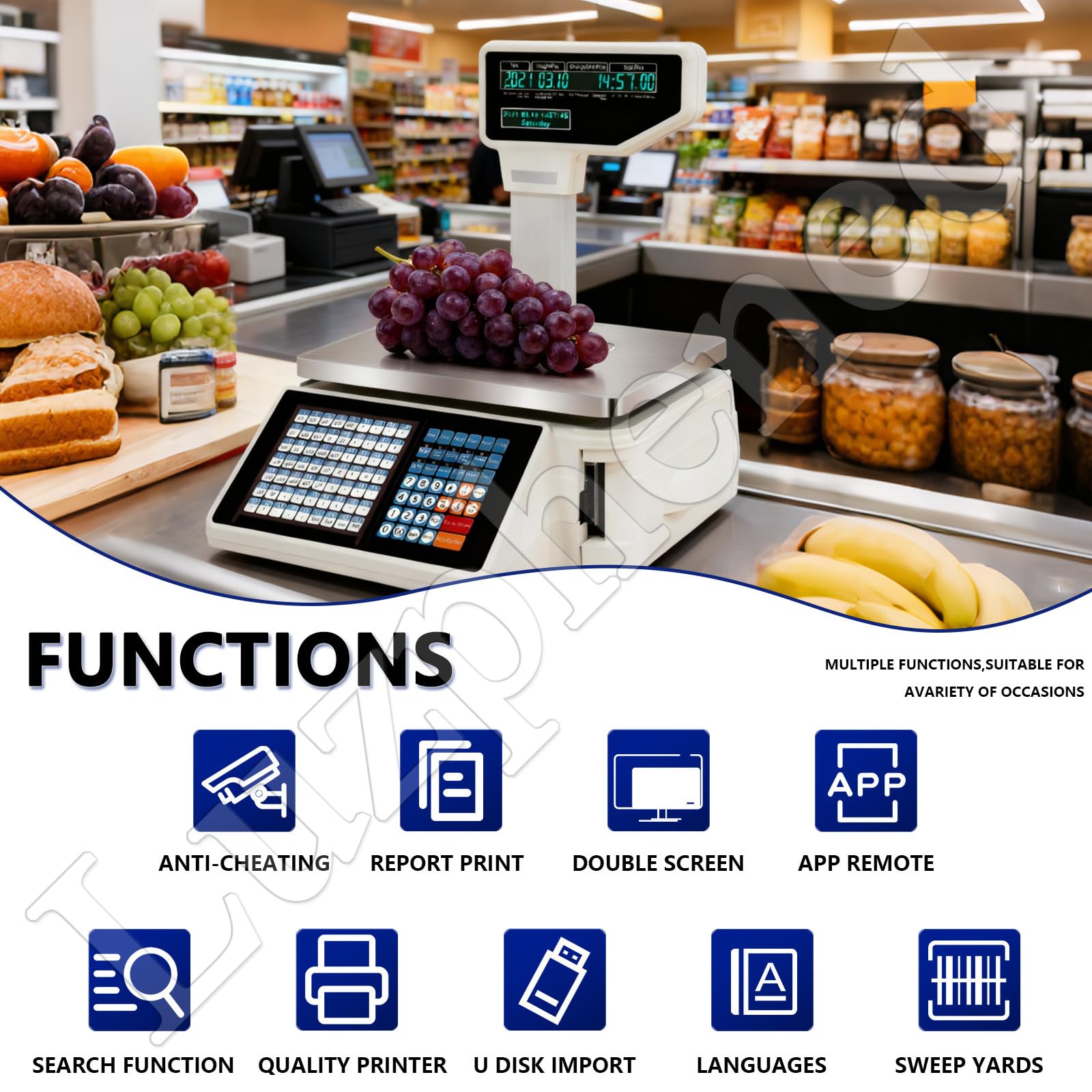 Balanza Digital Profesional, Bascula Comercial con Ticket, Báscula Digital de Alta precisión con Doble Pantalla, para supermercado, Tienda minorista, pesaje de almacén Machine