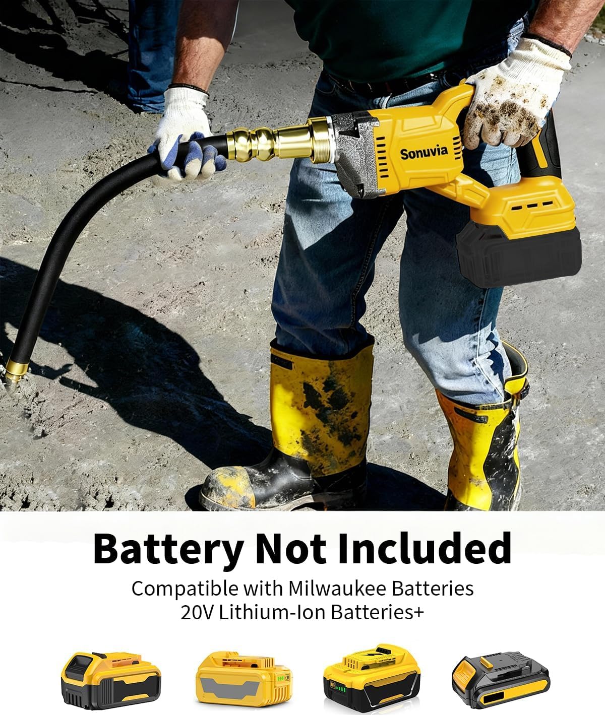 Cordless Concrete Vibrating Tool Compatible with Dewalt 20V Max Battery, 600W Power Concrete Vibrator with 3.8ft Shaft, 6000RPM Portable Concrete Vibrating Tool (Battery not included)