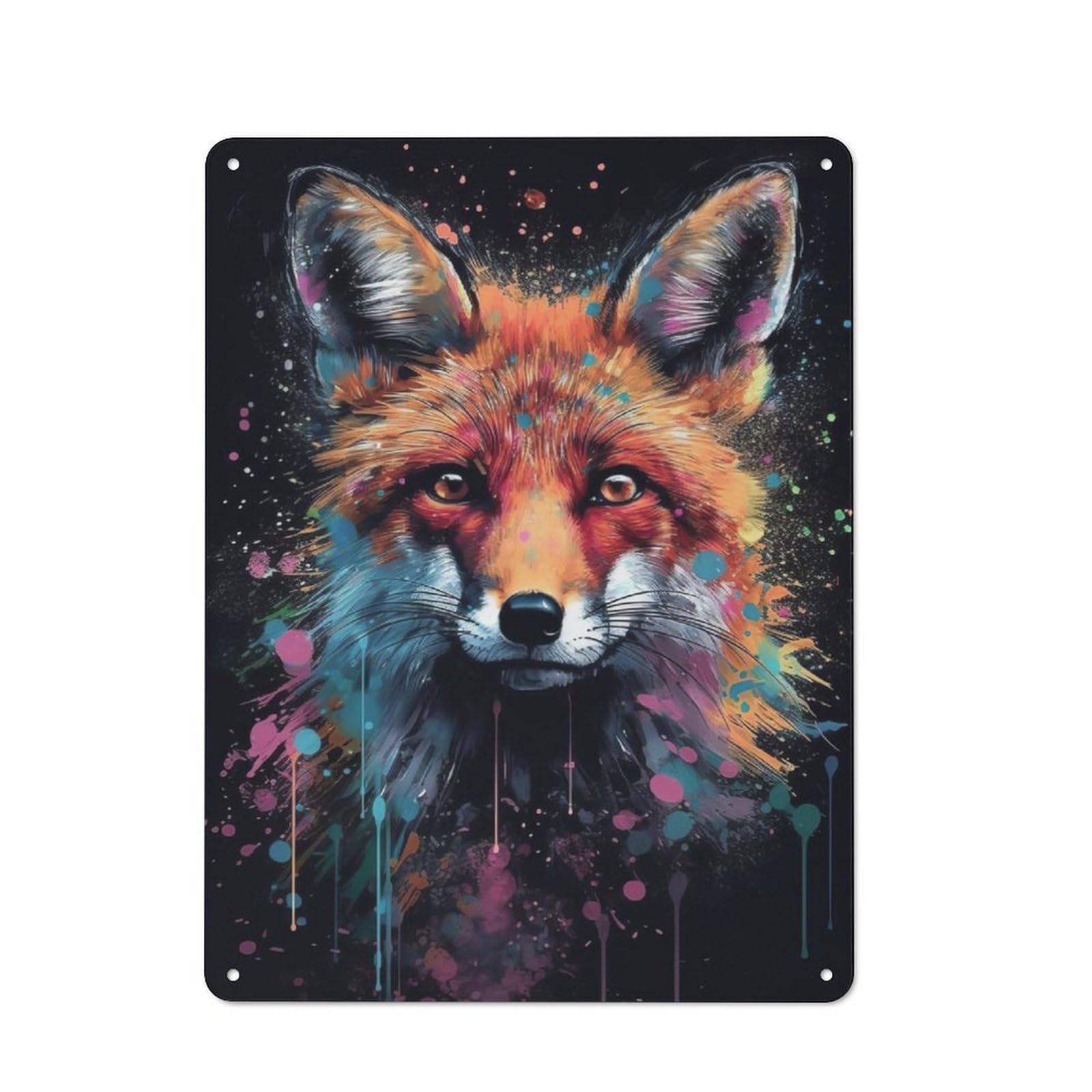Junmoney Fox Painting For Garden Room Or Summerhouse, Retro Metal Sign 40X30cm, For Metal Sign Collectors, For Vintage Wall Decor Fans