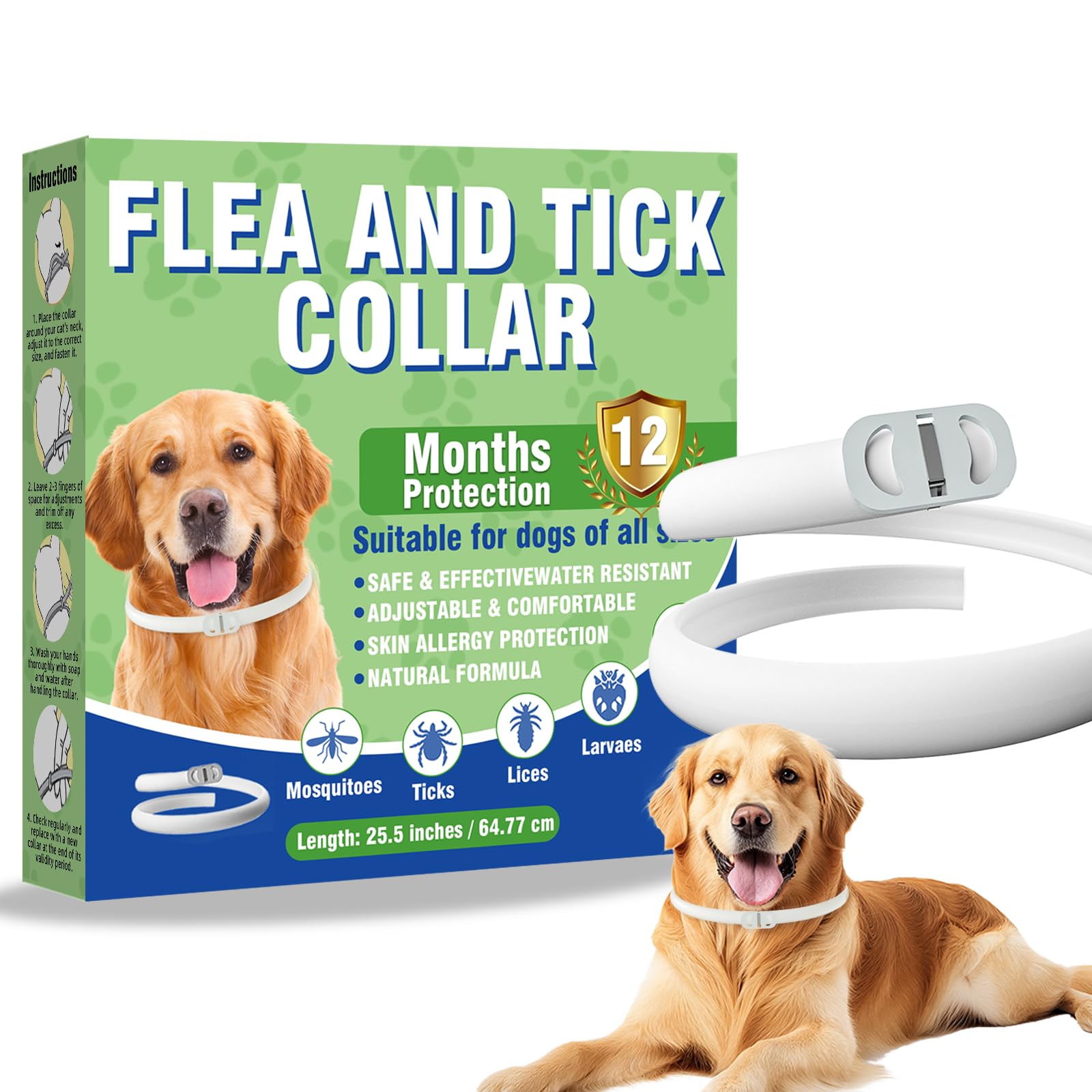 Inpumo Anti-parasitic Collar for Dogs, Adjustable Flea and Tick Collar, Water Resistant, Effective Protection for All Types of Dogs, 12 Months Lasting (1 Pack)