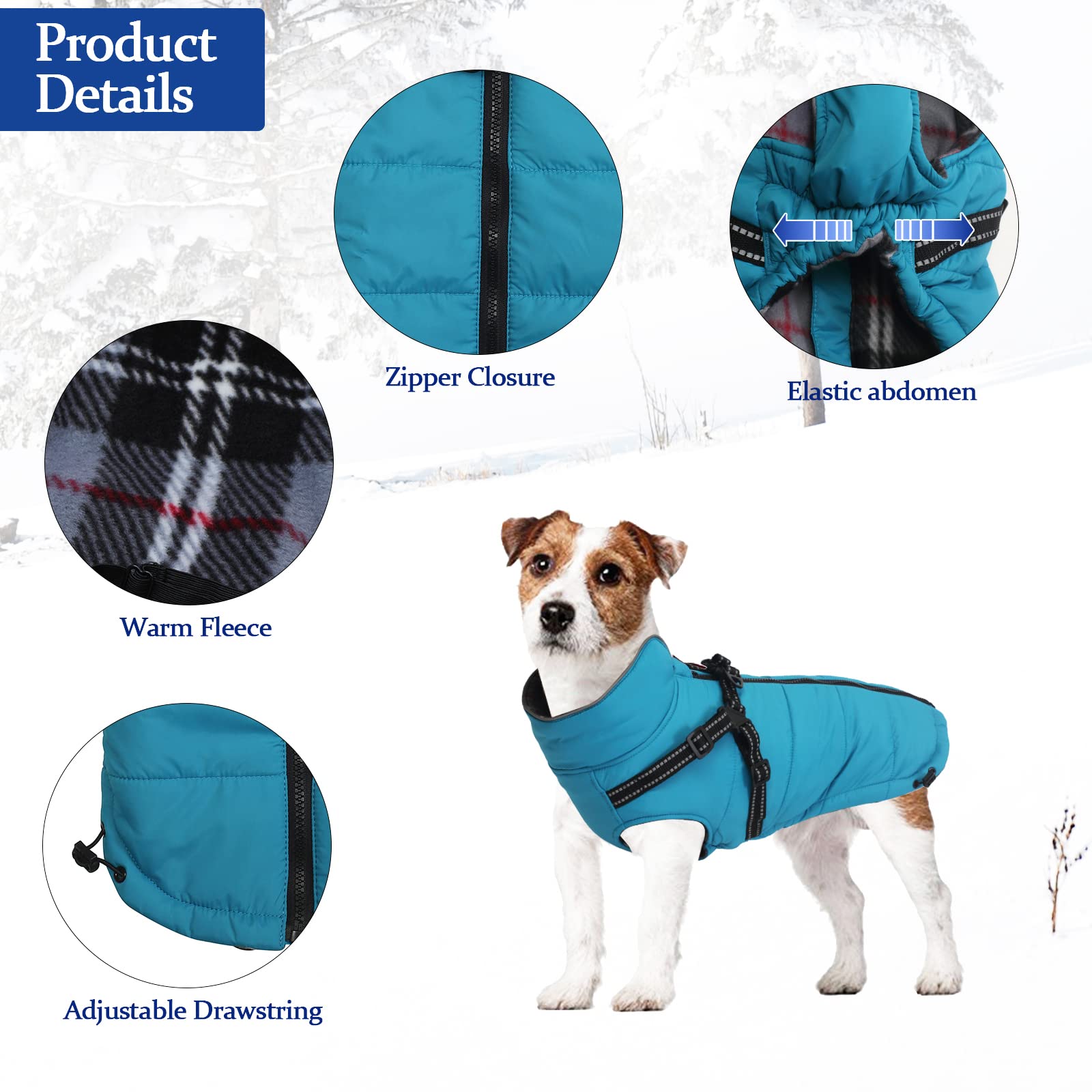 Abrigos y Chaquetas cálidos para Perros con arnés,Chaleco Reflectante Impermeable para Perros Mascotas, Ropa de Invierno para Perros con Correa en el Pecho,para Perros pequeños y medianos-Azul-XL