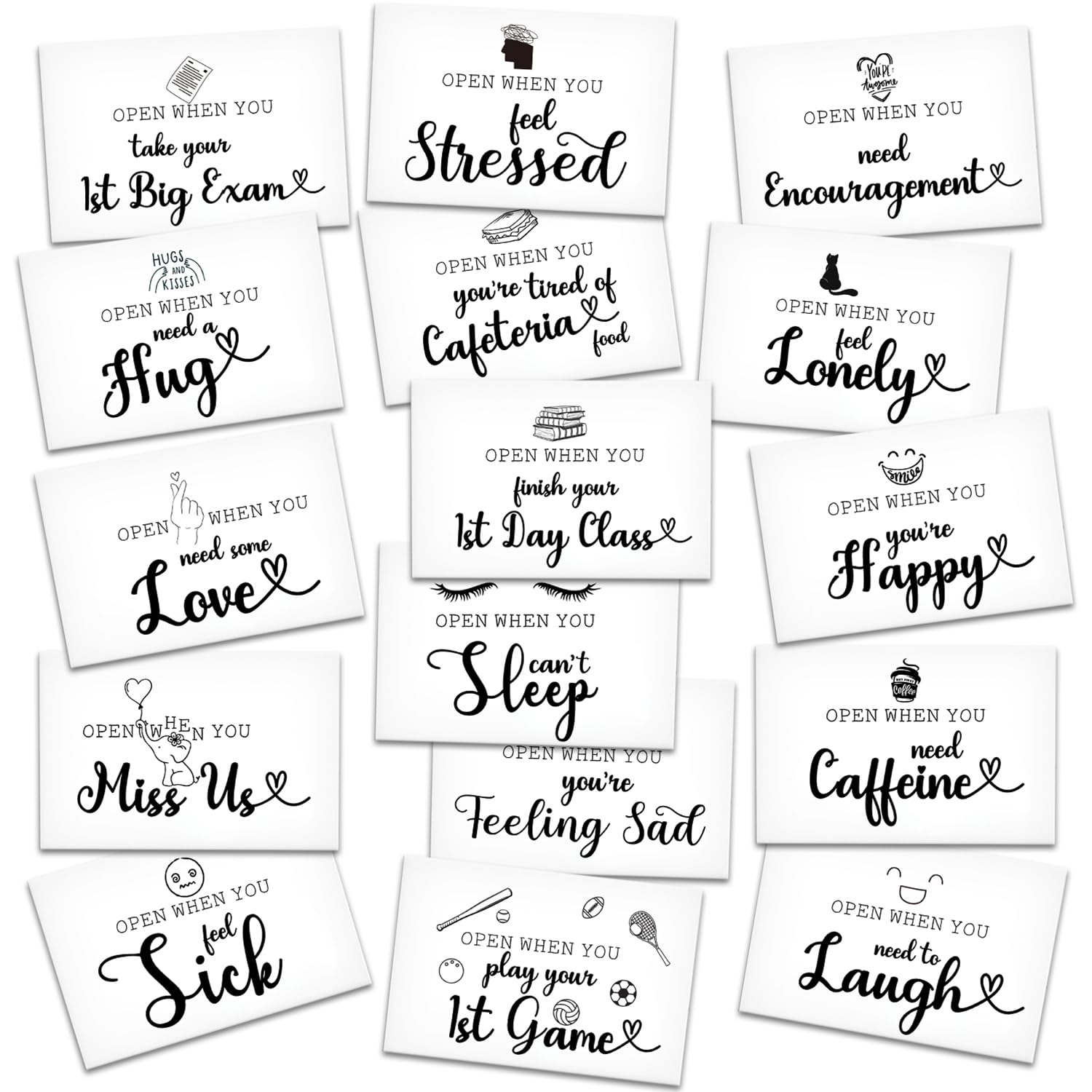 Qssfdgg Open When you Envelope Set for Him Her, College Care Package Kit for Freshman College Teen, Daughter Son Leaving Home New Semester Gift, Motivational University 16 Pcs Envelope for Student-01