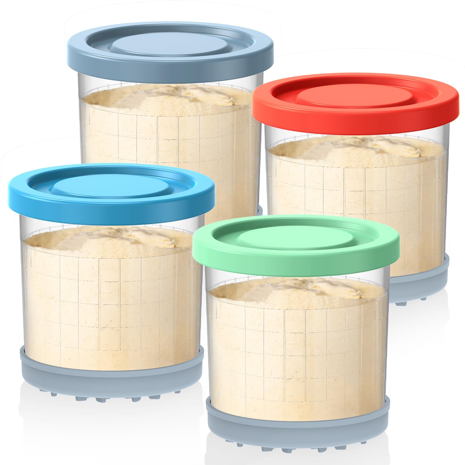 Omnikit Containers Replacement for Ninja Creami Pints and Lids - 4 Pack 16oz Cups Compatible with NC301 NC300