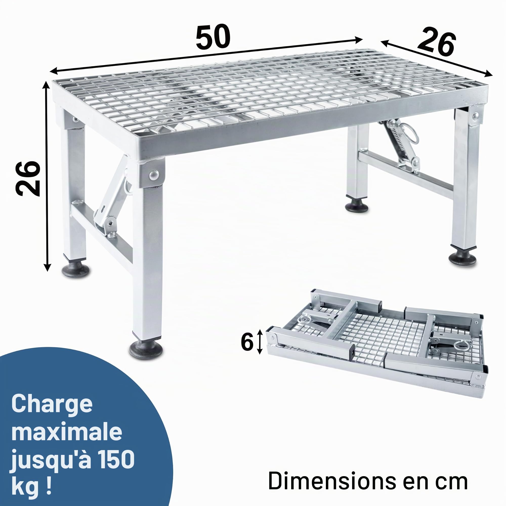 Marchepied Pliable Caravane 50x26x26cm Acier revêtu Charge maximale 150kg