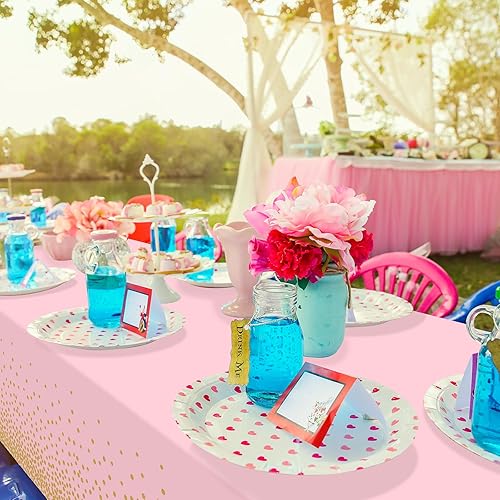 Miniatura 7 de FunnyPars Paquete de 4 manteles desechables de plástico con puntos azul marino y dorado, con estampado de puntos dorados, para cumpleaños, bodas,