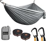NATUREFUN Ultra-Light Voyage Camping Hammock 300kg Capacité de charge,(275 x 140 cm) Respirant, Séchage rapide parachute Nylon 2 x Carabines haut de gamme,2 x Écharpes en nylon incluses dans le jardin intérieur extérieur