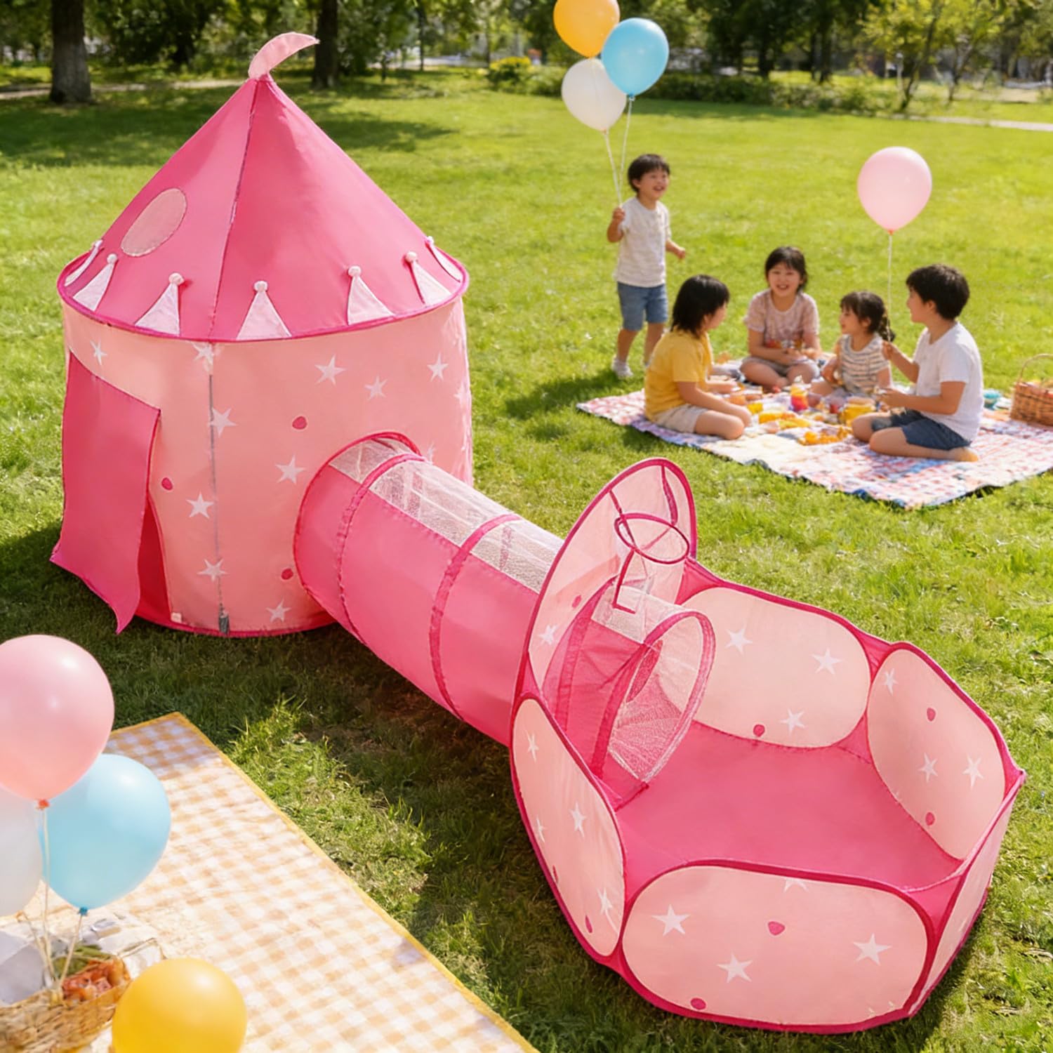 pieghevole per bambini, tenda da gioco per bambini, tenda pop-up per interni ed esterni, casetta giocattolo per la conservazione dei giocattoli, con borsa per il trasporto (Kit Rosa)