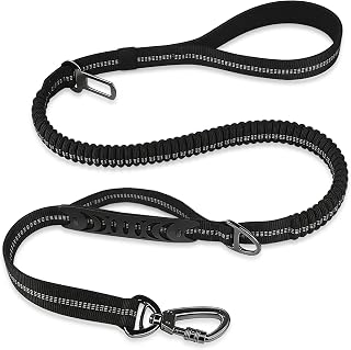 Dog Leash Heavy Duty - 4-6FT Long Leash Strong Shock Tactical Tug Leashes, Dog Seat Belt for Car with 2 Padded Handles, Reflective Rope Lead for Medium L X-Large Dogs Walking Running Training (Black)