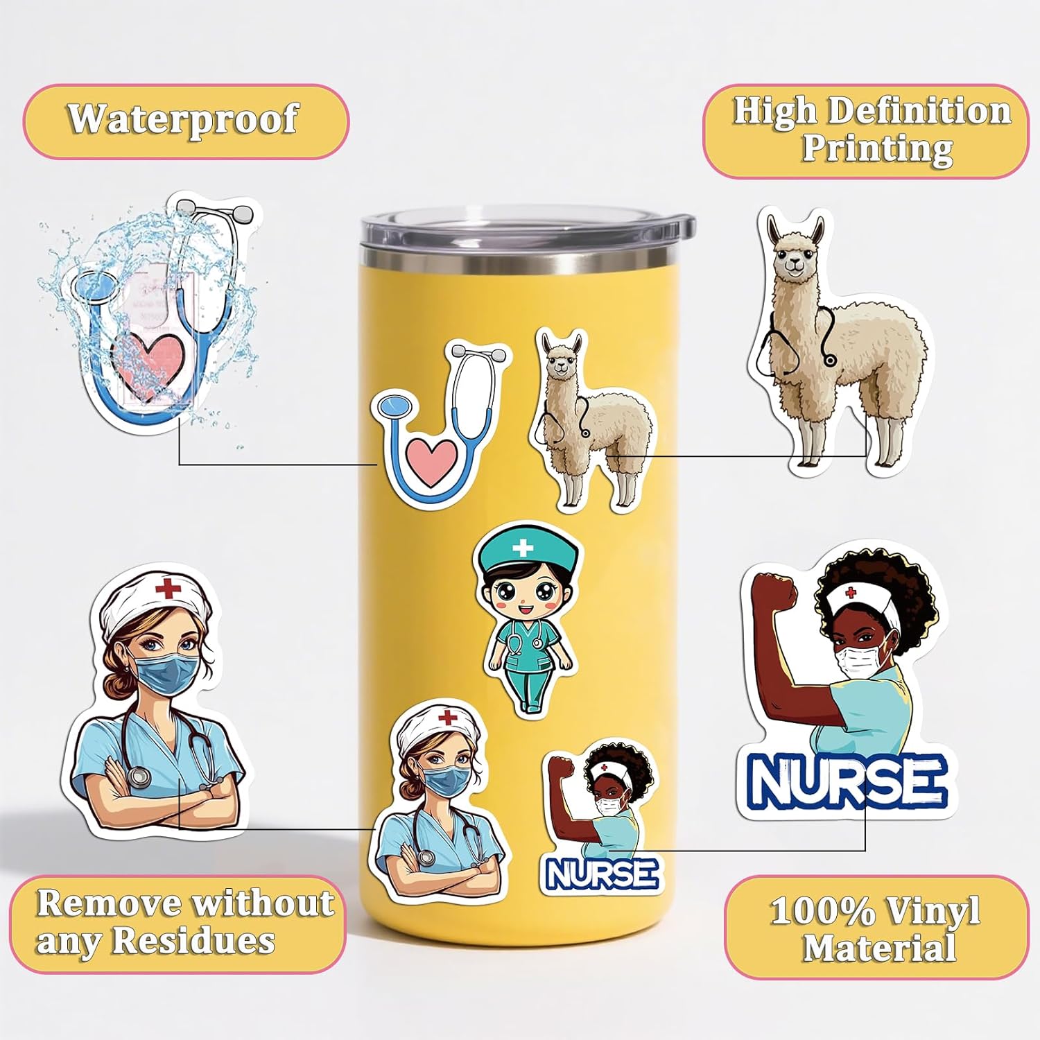 50 Pcs Nurse Stickers Nurse's Day Decals Cute Nursing Sticker Nurse Accessories Medical Decal for Work Nurse Week Gifts Laptops Water Bottles Planner Scrapbook Luggage - Image 4