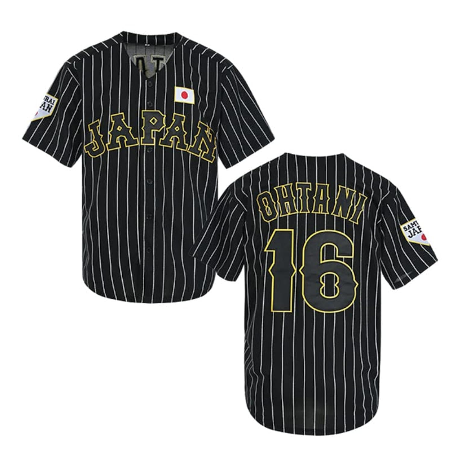 Herren #16 Ohtani Hip Hop Kurzarm Japan Baseball Trikots Weiß Schwarz genäht S-XXXL