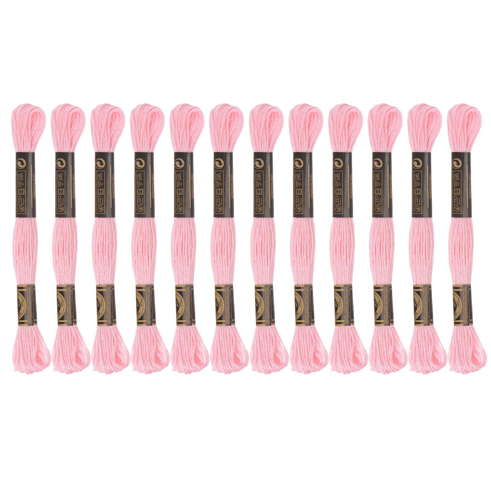 sourcing map12 Skeins Embroidery Floss 8m Each Egyptian Long Fiber Cotton Cross Stitch Thread 26S/2x6 for Embroidery Projects Bracelet, Light Pink