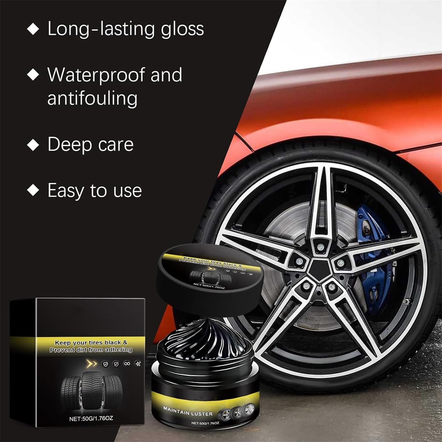 Potente cera de limpieza de ruedas, cerámica para neumáticos de coche, aplicador de brillo de ruedas para goma, neumáticos y exteriores de vehículos (2 piezas) — view 3