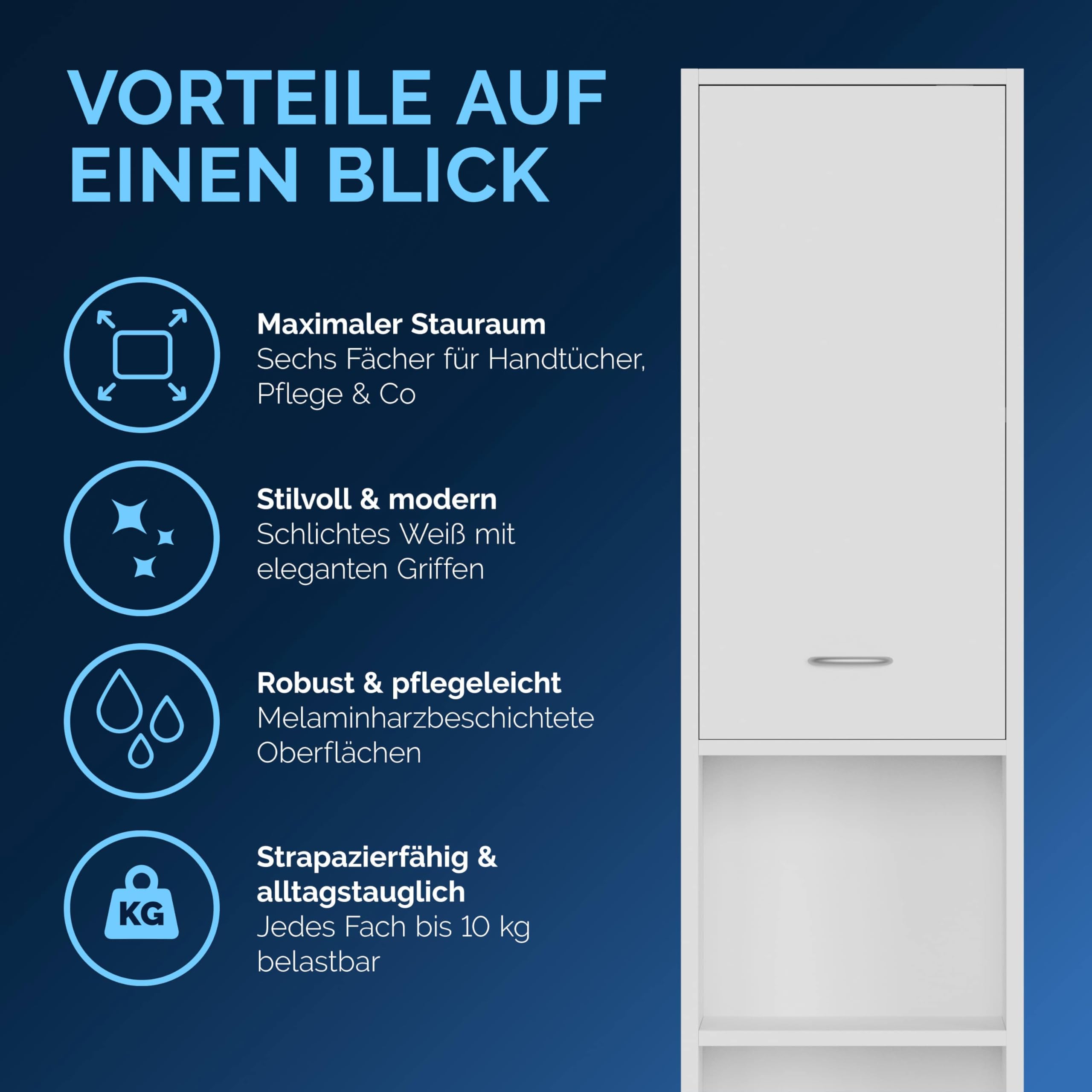 Casaria® Badezimmerschrank 30cm Breit Hochschrank Weiß 6 Fächer Verstellbar 2 Türen Mit Magnetverschluss Stehend Bad Regal Badmöbel Schmal Holz