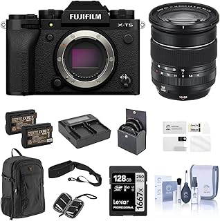 Fujifilm X-T5 Mirrorless Digital Camera, Black with XF 16-80mm f/4.0 R OIS WR Lens, 128GB SD Card, Backpack, 2X Battery, D...