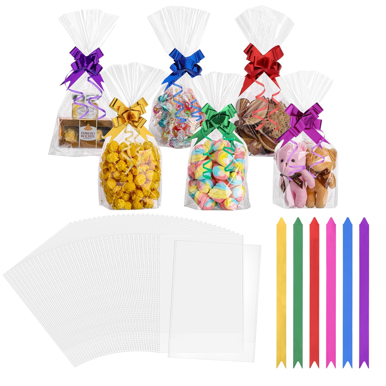 Orifinter 100 Weihnachts-Kekstüten – 4 Stile, Cellophan Mit Twist-Bändern, 27x13 Cm, Für Süßigkeiten