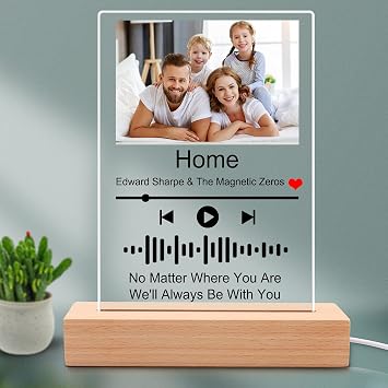 Personalized Custom Acrylic Song Music Plaque Photo Art Board Night Light Customized Scannable Spotfy Code Album Cover for Birthday Wedding Christmas