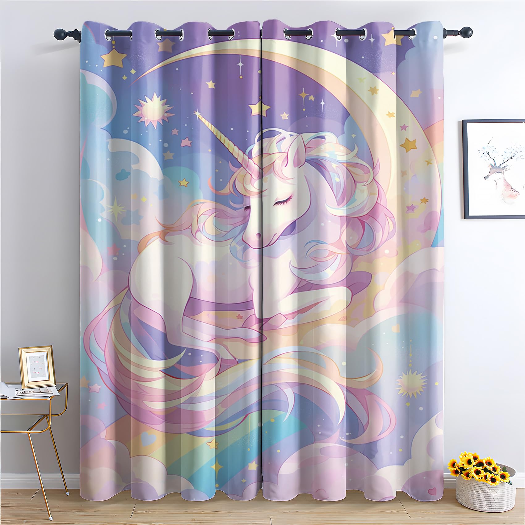 Rideau occultant licorne résout le problème de lumière pour le sommeil de votre fille 117x137