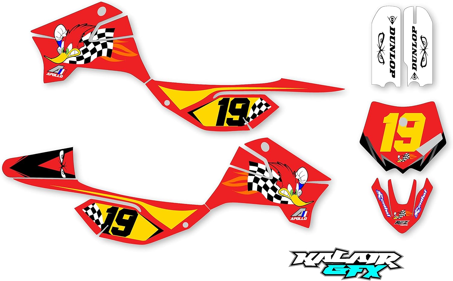 Graphics Kit for Apollo RFZ X4-X6 X14-X19 (All Years) Woody Series Red 09 Mil-Dirt bike Custom Racing Graphics Decals Stickers Kit, no-plastics