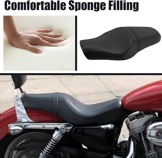 Motorcycle 2-Up Driver Passenger Seats Front Rear Sportster Seat Cushion Pad Black Leather Replacement for Harley Davidson Sportster Iron 883 1200 48 72 XL XR Custom 2004-Up