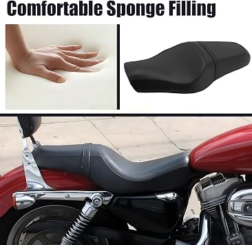 Motorcycle 2-Up Driver Passenger Seats Front Rear Sportster Seat Cushion Pad Black Leather Replacement for Harley Davidson Sportster Iron 883 1200 48 72 XL XR Custom 2004-Up