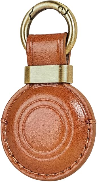 1|2|4 Pack Leather Holder Keychain for AirTag, Protective Case Cover with Secure Snap Button and Stainless Steel Ring, Compact Tracker Accessory for Keys Bags Luggage Backpack, Vintage Color
