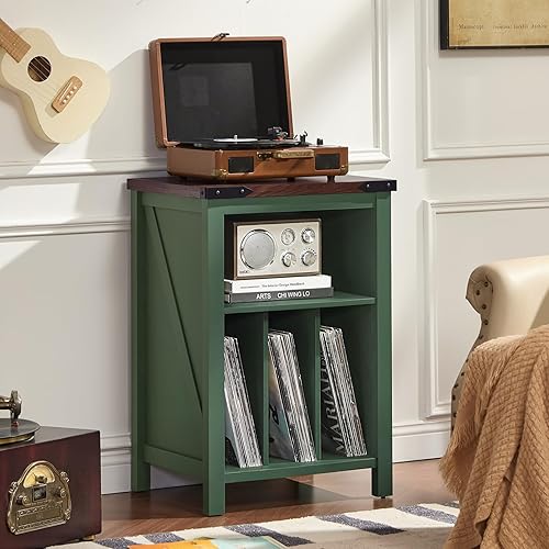 Miniatura 4 de Soporte para tocadiscos con almacenamiento de discos de vinilo, mesa de tocadiscos verde con capacidad para hasta 160 álbumes, soporte giratorio de