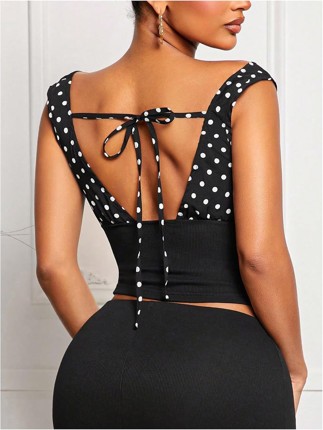 Floerns Women's Polka Dots Off Shoulder Top Tie Backless Elegant Crop Tank Tops - Image 3