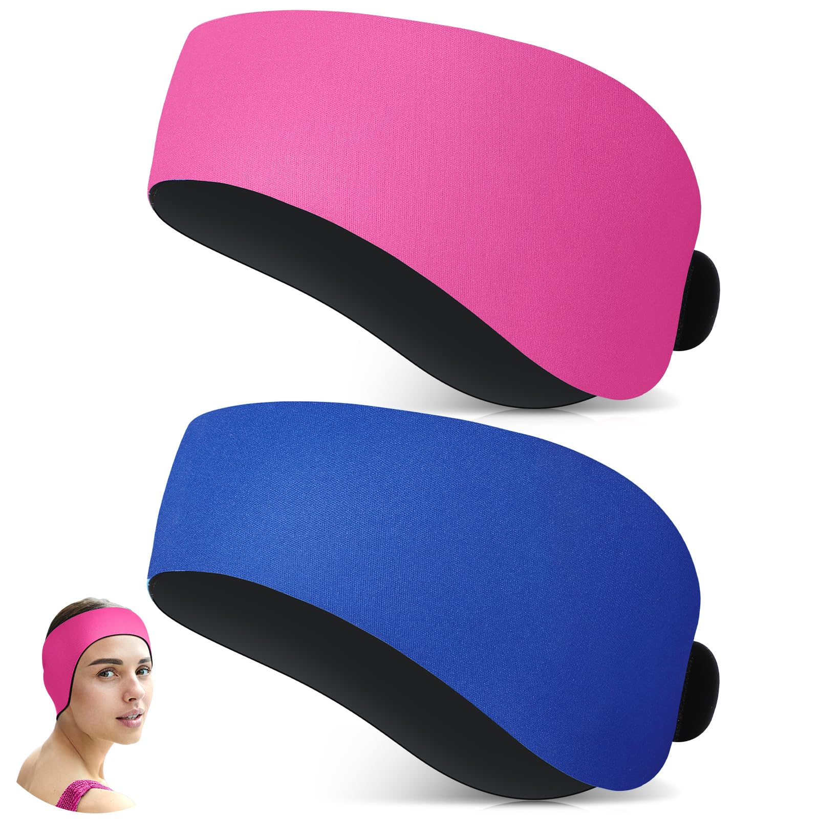 Lunmon 2 pares de diademas de natación ajustables para adultos, impermeables, tapones de seguridad para los oídos, protectores de natación para piscina, surf, buceo y deportes acuáticos (azul, coral)